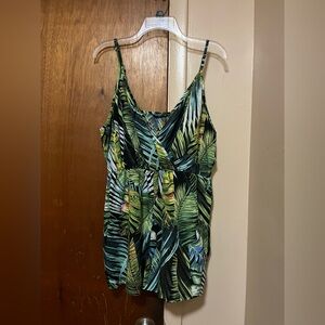 SHEIN Green Leaf Print Jumpsuit